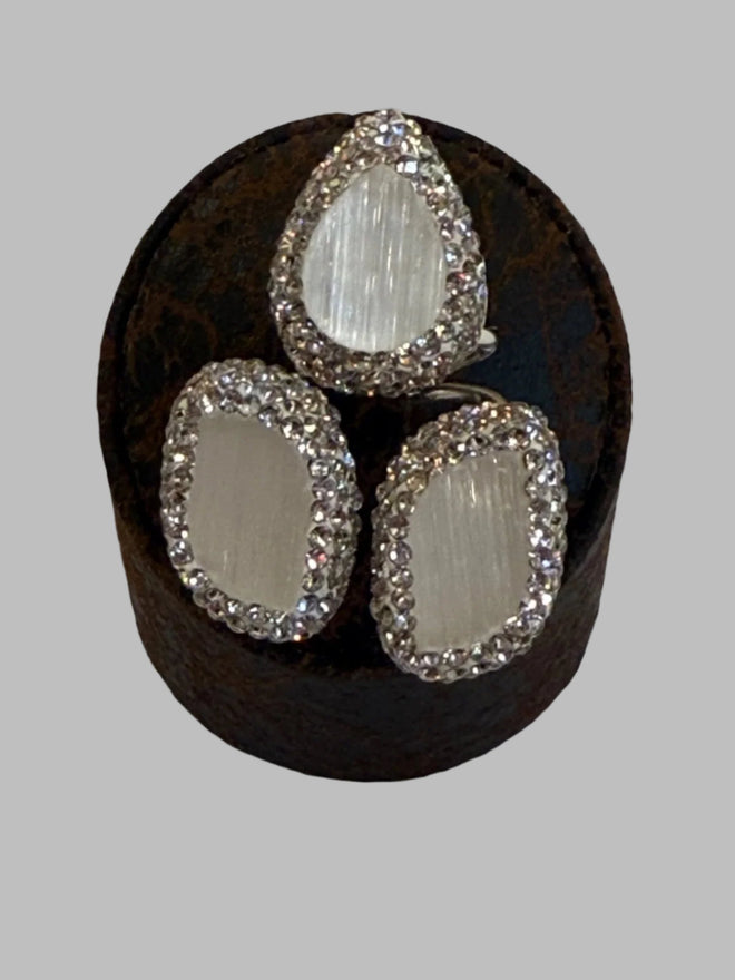 Triple Stone Quartz .925 Silver Ring