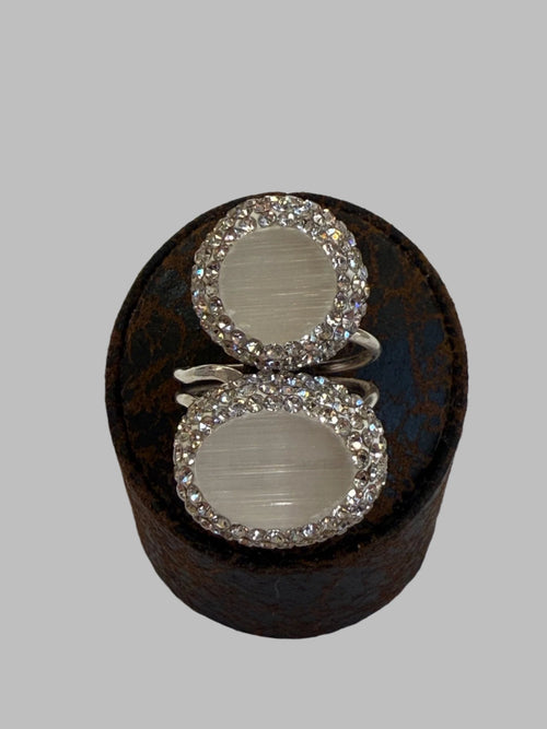 Double Stone Quartz .925 Silver Ring Adjustable
