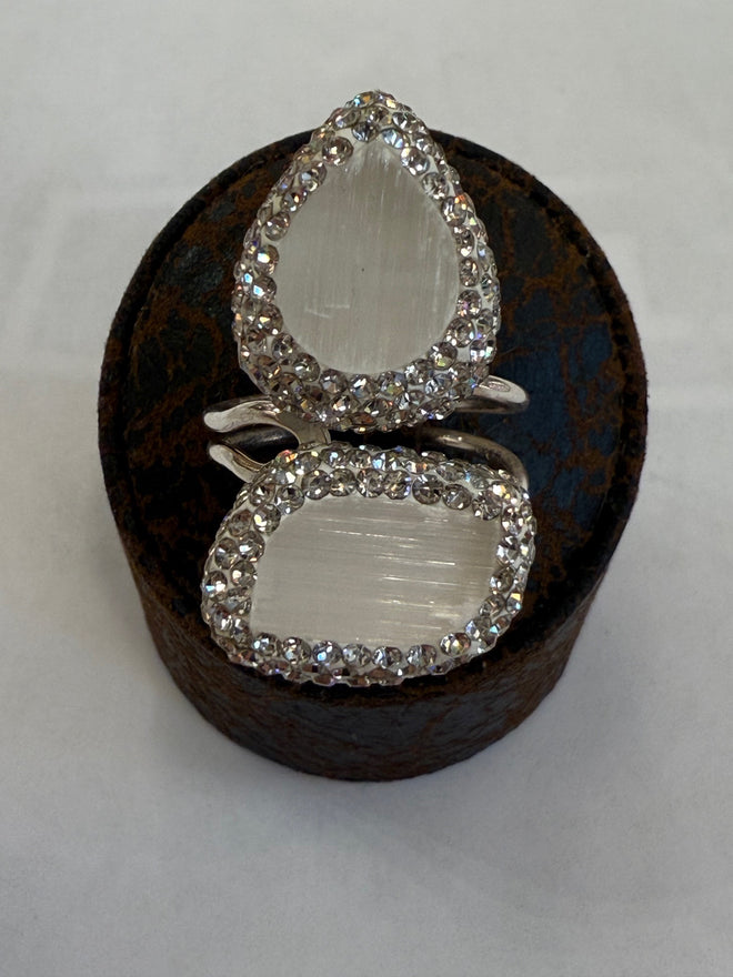 Double Stone Quartz .925 Silver Ring Adjustable