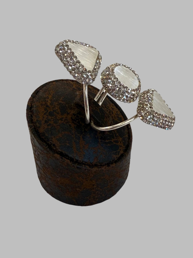 Triple Stone Quartz .925 Silver Ring Adjustable