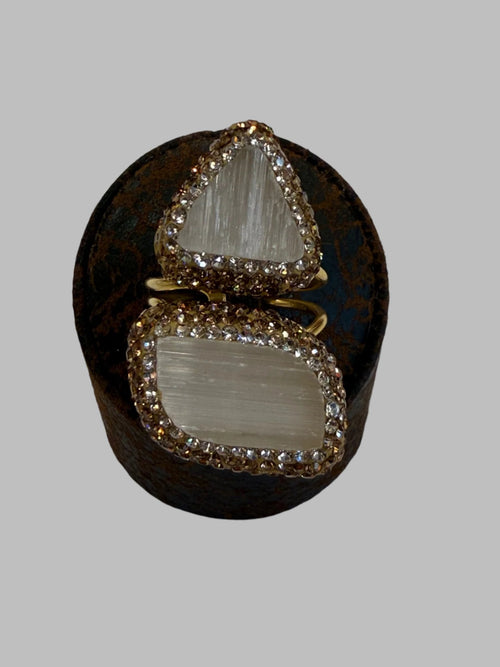 Double Stone Quartz 18K Gold Ring Adjustable