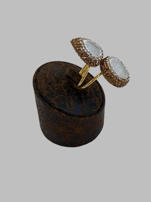 Double Stone Quartz 18K Gold Ring Adjustable