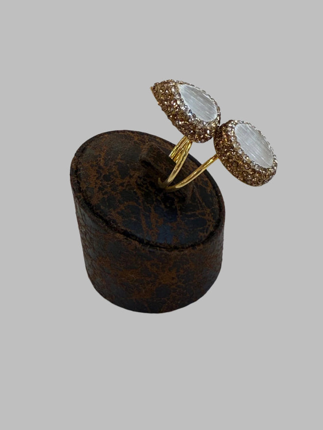 Double Stone Quartz 18K Gold Ring Adjustable
