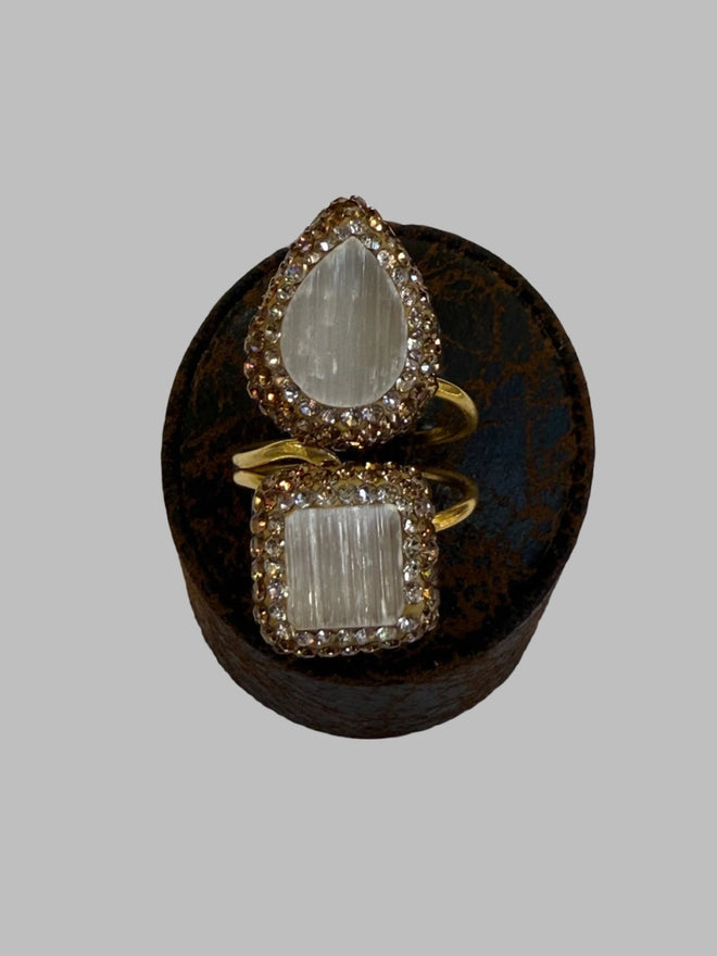Double Stone Quartz 18K Gold Ring Adjustable