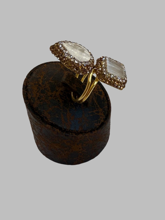 Double Stone Quartz 18K Gold Ring Adjustable