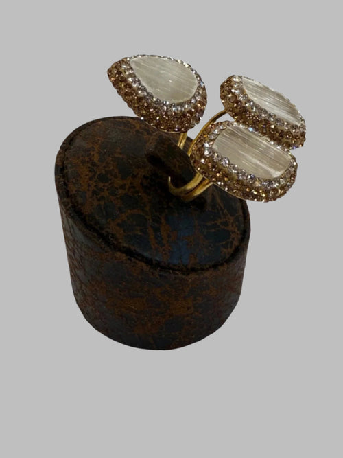 Triple Stone Quartz 18K Gold Ring