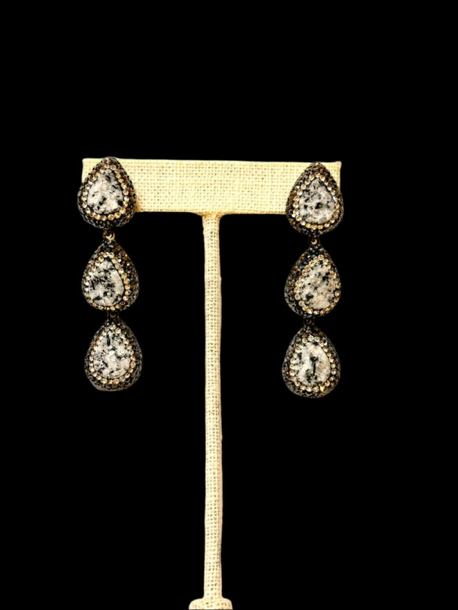 Triple Druzy Onyx Earring