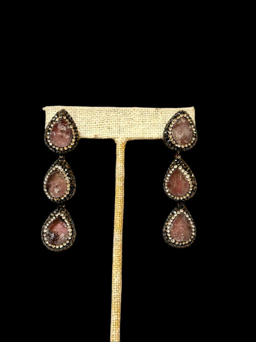 Triple Rose Quartz Druzy Earring