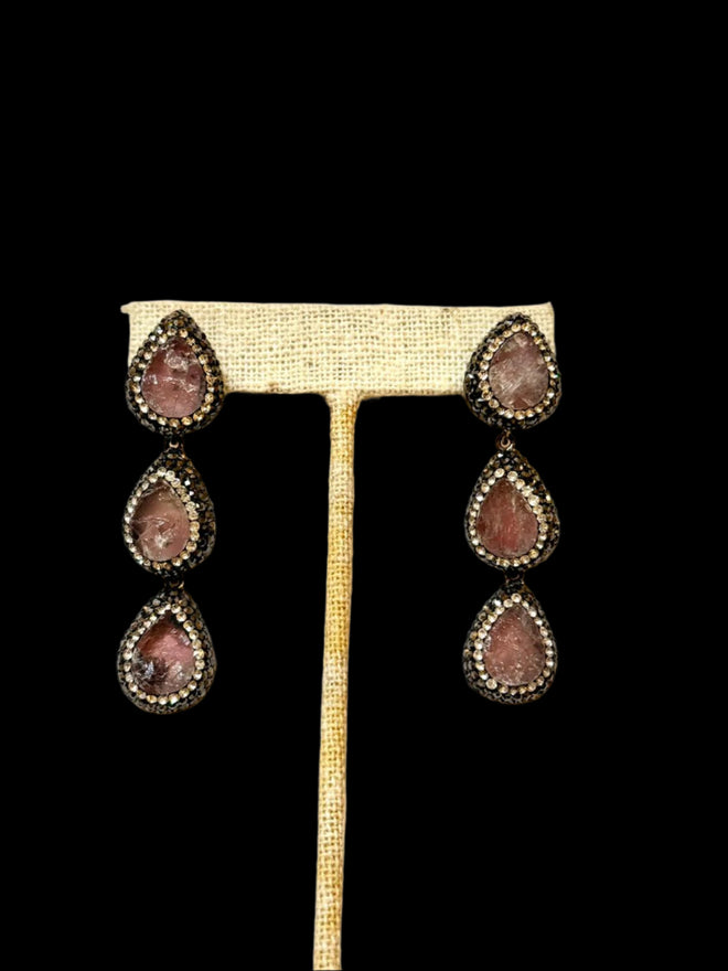 Triple Rose Quartz Druzy Earring