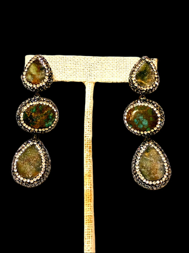 Triple Turquoise and Chrysocolla Earring